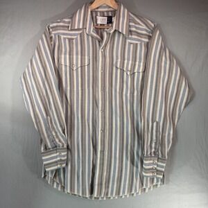 Vintage Pan Handle Slim Pearl Snap Western Shirt Mens 16 Large Striped Thin 90s